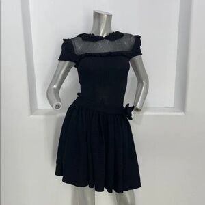 Vintage Red Valentino Garavane Black Ruffle Mini Knit Dress